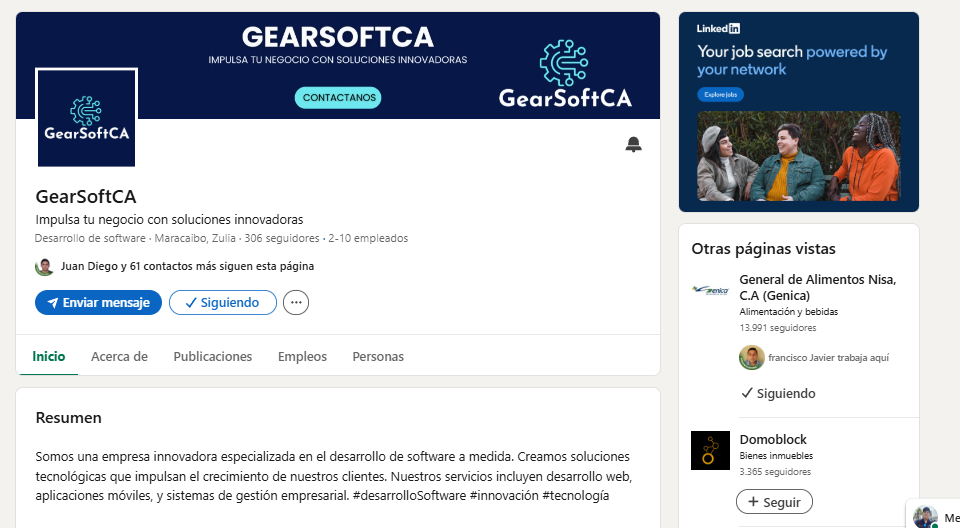 Captura de pantalla del proyecto Creación de Empresa GearSoftCA