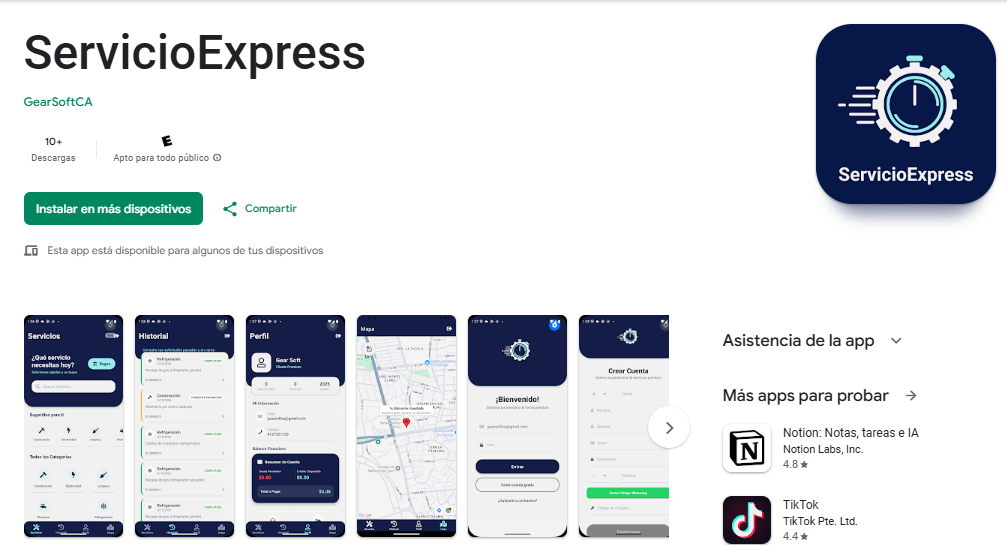 Captura de pantalla del proyecto ServicioExpress