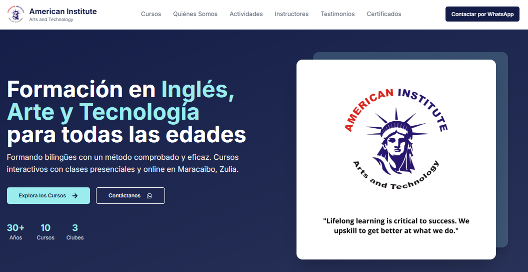 Captura de pantalla del proyecto American Institute – Sitio Web