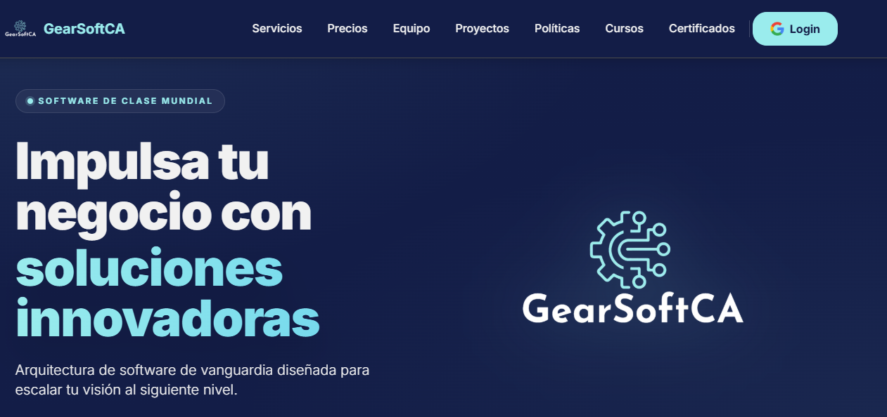 Captura de pantalla del proyecto Creación de la página web GearSoftCA